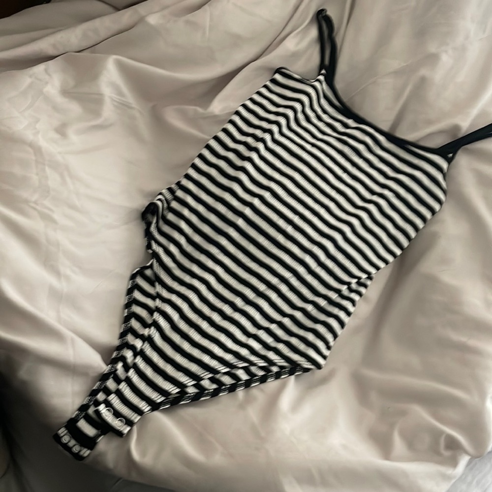 Striped body suit black and white